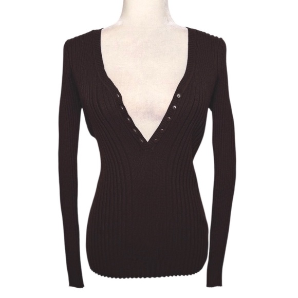 Y2K Ribbed Knit Button Front Top - Picture 5 of 5